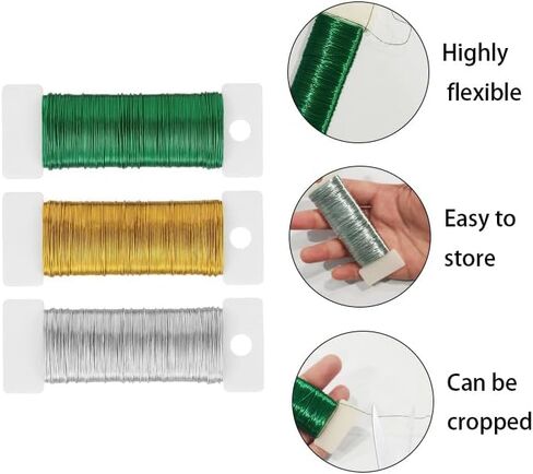 3 Rolls Craft Wire Bendable,0.3mm Thin Wire for Crafts,Jewelry Making, Earring, Flower Arrangement,Sculpting DIY (164 Ft Per Roll) in Kuwait