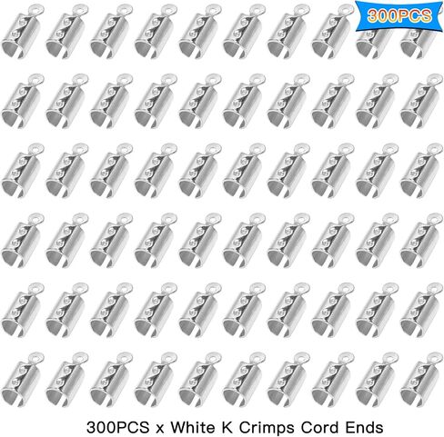 300Pcs White K Fold Over Cord Ends, Crimp Tips, Leather Ribbon Ending Clasp, Caps, Clamp Jewelry Connector Components for DIY Necklace Bracelet Making, 12x5mm in Kuwait