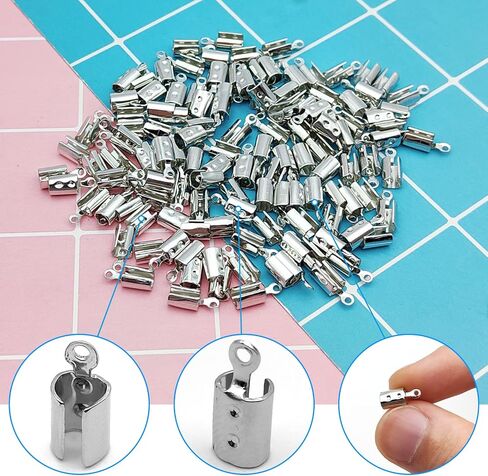 300Pcs White K Fold Over Cord Ends, Crimp Tips, Leather Ribbon Ending Clasp, Caps, Clamp Jewelry Connector Components for DIY Necklace Bracelet Making, 12x5mm in Kuwait