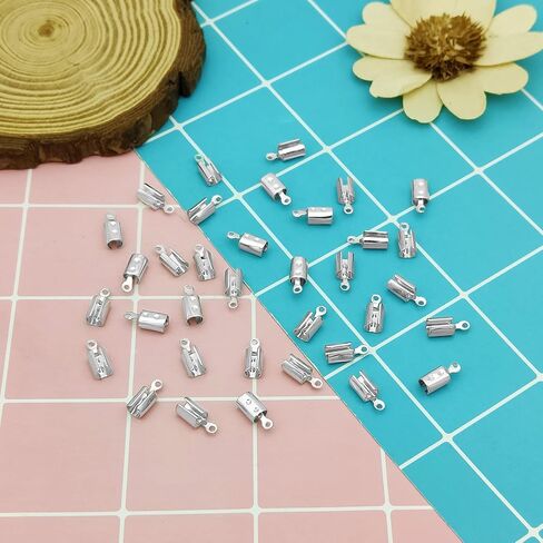 300Pcs White K Fold Over Cord Ends, Crimp Tips, Leather Ribbon Ending Clasp, Caps, Clamp Jewelry Connector Components for DIY Necklace Bracelet Making, 12x5mm in Kuwait