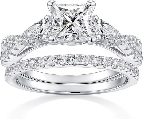 Newshe 1.7ct Princess Pear White AAAAA Cz 925 Sterling Silver Engagement Wedding Ring Set Size 4-13 in Kuwait