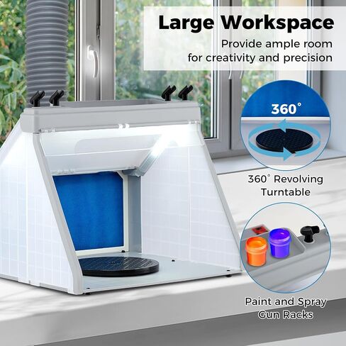 Toolsempire Portable Airbrush Paint Spray Booth Kit with 3 LED Lights, 7.5" Turntable, Lighted Painting Station with Fan Filter, Exhaust Extension Hose & Spray Gun Holders for Painting, Craft & Model in Kuwait