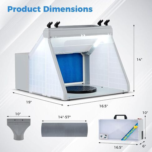 Toolsempire Portable Airbrush Paint Spray Booth Kit with 3 LED Lights, 7.5" Turntable, Lighted Painting Station with Fan Filter, Exhaust Extension Hose & Spray Gun Holders for Painting, Craft & Model in Kuwait