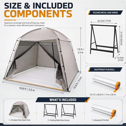 Portable Paint Booth Tent with 2 Saw Horses 10.8 x 10.8 x 7.9 ft in Kuwait