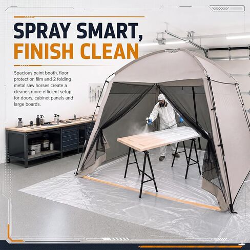 Portable Paint Booth Tent with 2 Saw Horses 10.8 x 10.8 x 7.9 ft in Kuwait