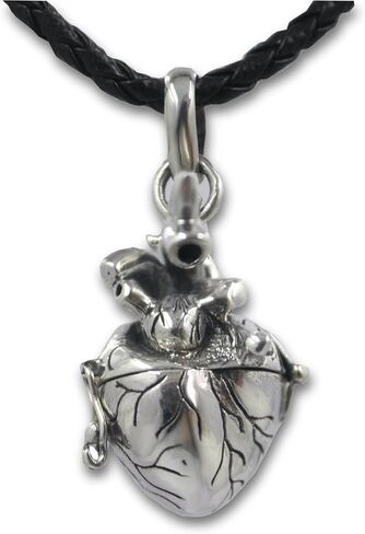 Pearlina Anatomical Heart Necklace Solid Sterling Silver 3D Antique Finish Message Note Holder or Pill Box Pendant Locket Opens in Kuwait