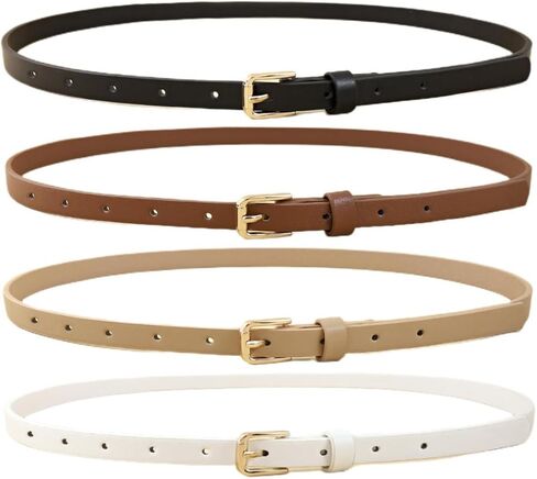 HOTWILL 4 Pack Women Skinny Belts for Jeans Dress Thin Waist Belt for Ladies with Gold Buckle 0.5" Width in Kuwait