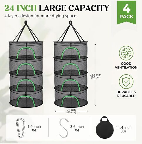 4 Pack Herb Drying Rack, 4 Layer Mesh Hanging Dryer with Zipper in Kuwait