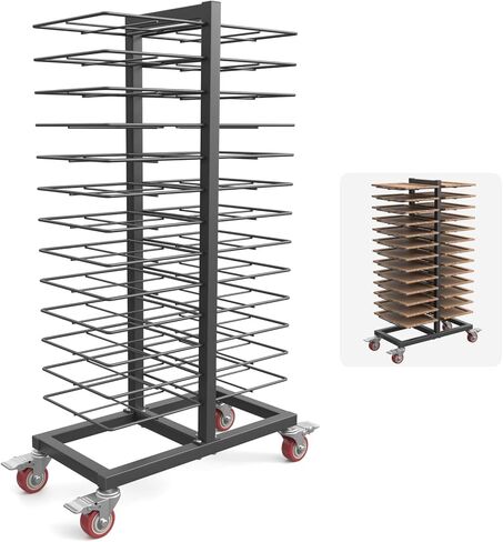 26-Tier Cabinet Door Drying Rack, Heavy Duty Paint Drying Rack with 4 Locking Casters, 25 lbs Capacity Per Tier, Vertical Storage Rack for Paint Shops, Woodworking and Art Studio, Black in Kuwait