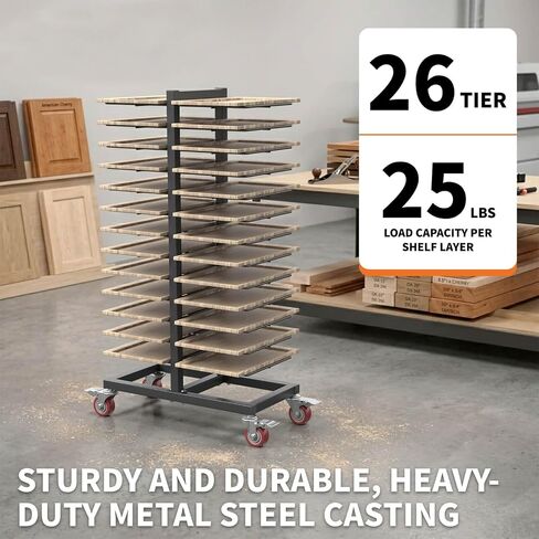 26-Tier Cabinet Door Drying Rack, Heavy Duty Paint Drying Rack with 4 Locking Casters, 25 lbs Capacity Per Tier, Vertical Storage Rack for Paint Shops, Woodworking and Art Studio, Black in Kuwait