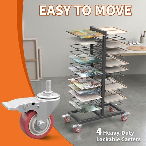 26-Tier Cabinet Door Drying Rack, Heavy Duty Paint Drying Rack with 4 Locking Casters, 25 lbs Capacity Per Tier, Vertical Storage Rack for Paint Shops, Woodworking and Art Studio, Black in Kuwait