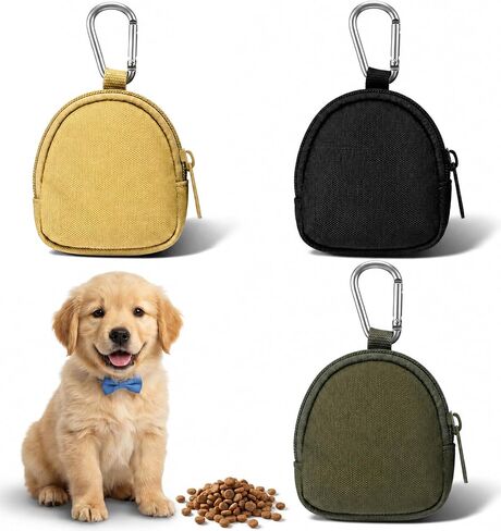 3 Pcs Dog Treat Pouch for Leash, Small Dog Treat Pouch Waterproof Nylon Training Bag with Carabiner, Portable Treats Container for Puppy Training Walks, Black/Khaki/Army Green in Kuwait