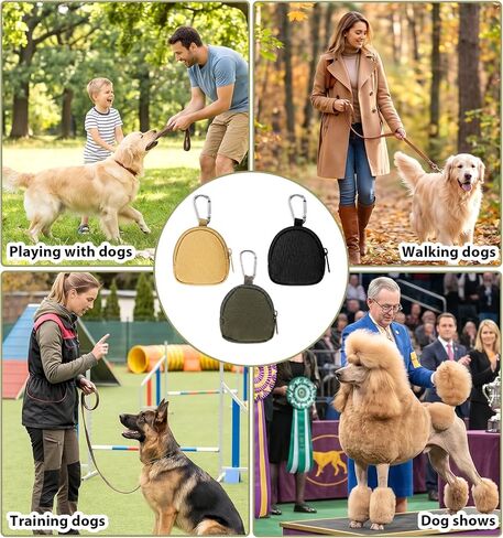 3 Pcs Dog Treat Pouch for Leash, Small Dog Treat Pouch Waterproof Nylon Training Bag with Carabiner, Portable Treats Container for Puppy Training Walks, Black/Khaki/Army Green in Kuwait