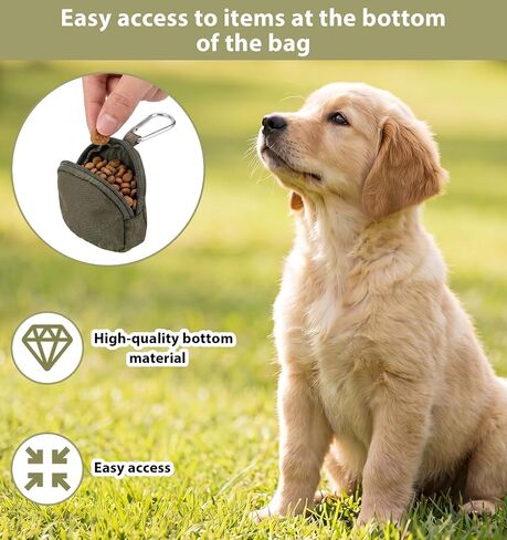 3 Pcs Dog Treat Pouch for Leash, Small Dog Treat Pouch Waterproof Nylon Training Bag with Carabiner, Portable Treats Container for Puppy Training Walks, Black/Khaki/Army Green in Kuwait