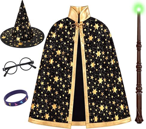 Kids Wizard Costume Set Witch Cape Hat Magic Wand Glasses Wristband in Kuwait