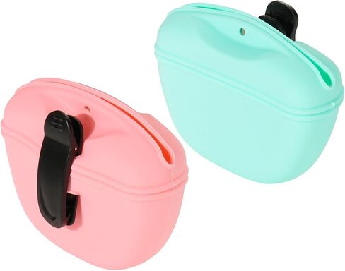 Cosmos 2 Pcs Pet Treat Bag Dog Training Pouch Silicone Portable Pet Training Container Dog Treat Holder with Buckle Closure and Waist Clip Dog Treat Pouches for Pet Training (Pink & Cyan) in Kuwait