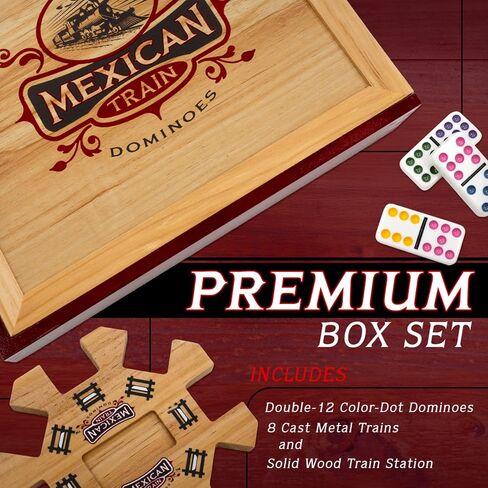 Front Porch Classics | Mexican Train Domino Set in Wooden Collector Box from Front Porch Classics for 2 to 8 Players Ages 8 and Up in Kuwait