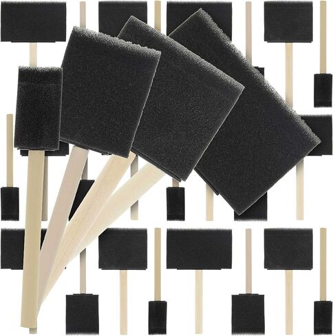 U.S. Art Supply Multi-Size Foam Sponge Wood Handle Paint Brush Set, 40-Pack in Kuwait