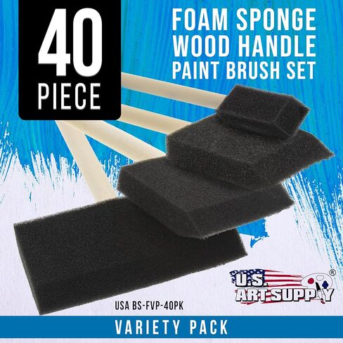 U.S. Art Supply Multi-Size Foam Sponge Wood Handle Paint Brush Set, 40-Pack in Kuwait
