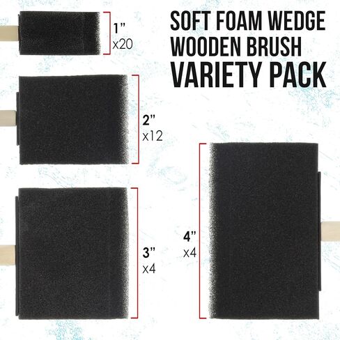 U.S. Art Supply Multi-Size Foam Sponge Wood Handle Paint Brush Set, 40-Pack in Kuwait