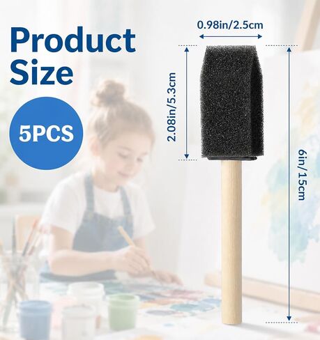 5 Pcs 1 inch Foam Brush, Foam Paint Brushes for DIY Crafts with Wood Hand in Kuwait