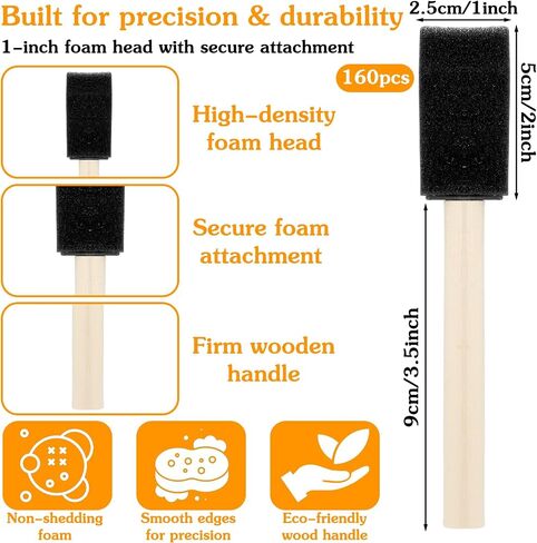 160Pcs 1" Foam Paint Brushes, Disposable Sponge for Stain, Varnish & DIY in Kuwait