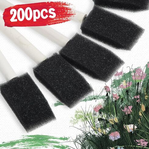 Leinuosen 200 Pcs 1" Black Foam Brush Bulk Sponge Paint Brush with Handle in Kuwait