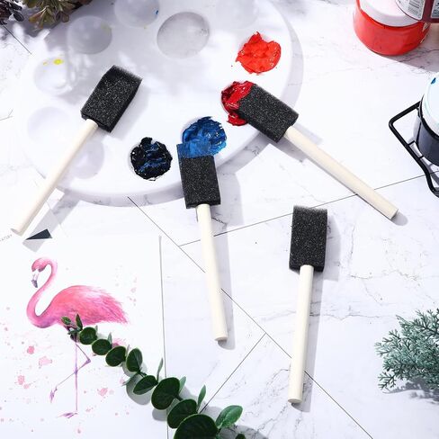 Leinuosen 200 Pcs 1" Black Foam Brush Bulk Sponge Paint Brush with Handle in Kuwait