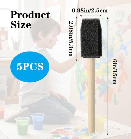 5 Pcs Foam Paint Brushes, 1 Inch Foam Brush Wood Handle in Kuwait