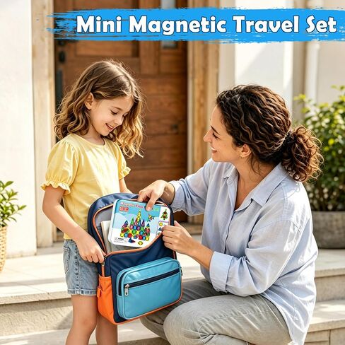Mini Magnetic Tiles 62 PCS, Portable Magnetic Building Blocks, Toddler Travel Toys with Case, Trip Essentials Set, Montessori STEM Educational Magnet Toy for Kids Ages 3 4 5+ Boys Girls in Kuwait