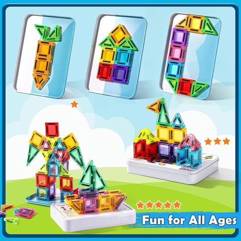 Mini Magnetic Tiles 62 PCS, Portable Magnetic Building Blocks, Toddler Travel Toys with Case, Trip Essentials Set, Montessori STEM Educational Magnet Toy for Kids Ages 3 4 5+ Boys Girls in Kuwait