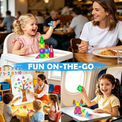 Mini Magnetic Tiles 62 PCS, Portable Magnetic Building Blocks, Toddler Travel Toys with Case, Trip Essentials Set, Montessori STEM Educational Magnet Toy for Kids Ages 3 4 5+ Boys Girls in Kuwait