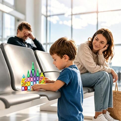 Mini Magnetic Tiles 62 PCS, Portable Magnetic Building Blocks, Toddler Travel Toys with Case, Trip Essentials Set, Montessori STEM Educational Magnet Toy for Kids Ages 3 4 5+ Boys Girls in Kuwait