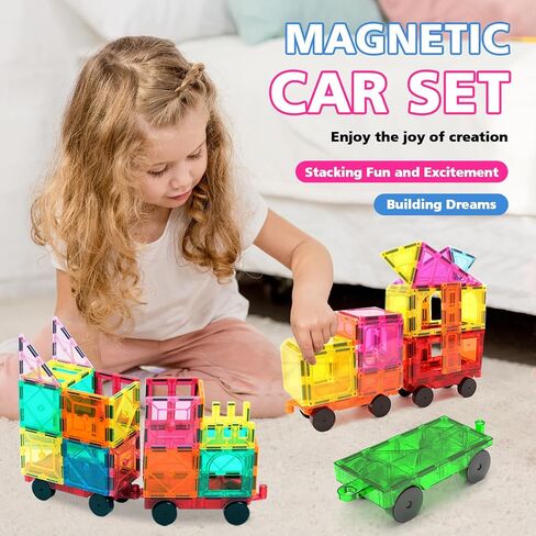 Feoxialy Magnetic Tiles Cars 4 PCS Magnetic Cars Set Construction Kids Toys in Saudi Arabia