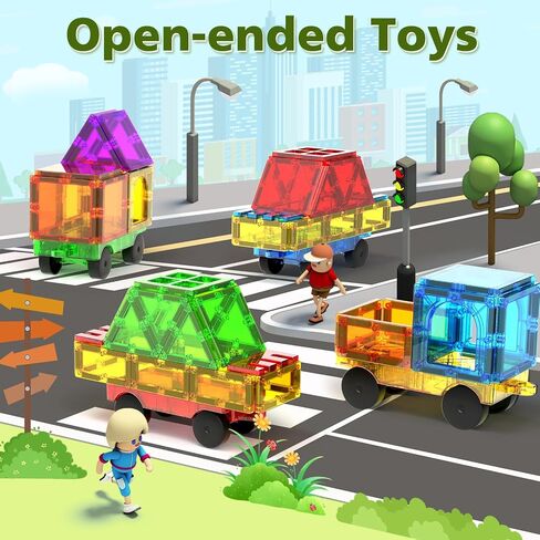 Feoxialy Magnetic Tiles Cars 4 PCS Magnetic Cars Set Construction Kids Toys in Saudi Arabia