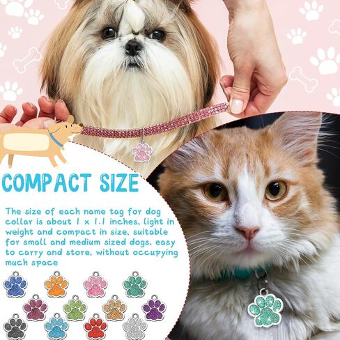 Abbylike 60 Pcs Personalized Paw Print Pet Tag for Dogs and Cats, Blank Pet ID Tags Custom Glitter Paw for Cute Metal Cat Name Small DIY Engraved Puppy Name in Kuwait