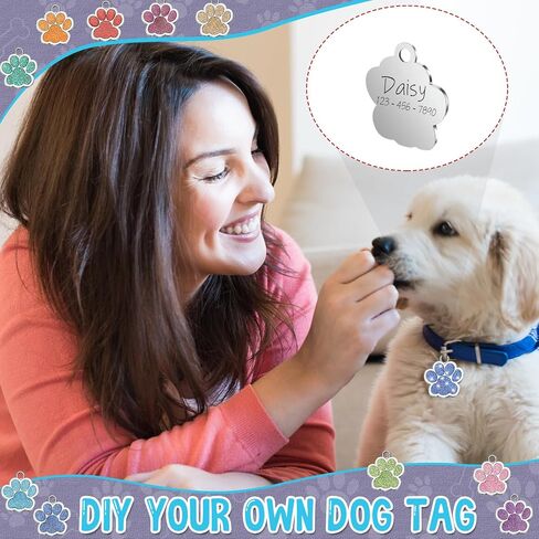 Abbylike 60 Pcs Personalized Paw Print Pet Tag for Dogs and Cats, Blank Pet ID Tags Custom Glitter Paw for Cute Metal Cat Name Small DIY Engraved Puppy Name in Kuwait