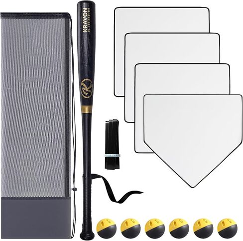 Kravon Grand Slam Baseball Bat Set, Includes 1 Plastic Bat, 6 Perforated Balls, 4 Throw Down Bases and 1 Hand Glue for Teenagers(13 Years Old and Above) and Adult in Kuwait