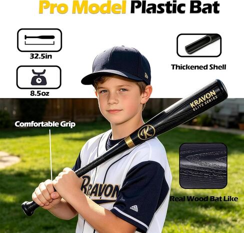 Kravon Grand Slam Baseball Bat Set, Includes 1 Plastic Bat, 6 Perforated Balls, 4 Throw Down Bases and 1 Hand Glue for Teenagers(13 Years Old and Above) and Adult in Kuwait