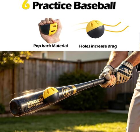 Kravon Grand Slam Baseball Bat Set, Includes 1 Plastic Bat, 6 Perforated Balls, 4 Throw Down Bases and 1 Hand Glue for Teenagers(13 Years Old and Above) and Adult in Kuwait