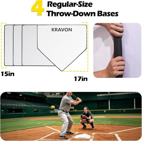 Kravon Grand Slam Baseball Bat Set, Includes 1 Plastic Bat, 6 Perforated Balls, 4 Throw Down Bases and 1 Hand Glue for Teenagers(13 Years Old and Above) and Adult in Kuwait