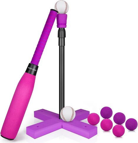 CeleMoon Foam T Ball Kids Baseball Softball Bat Set Batting, 8 Colored Balls Included for Toddler Gift 3 4 5 Years Indoor Outdoor Sport Playing Toys in Kuwait