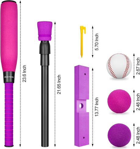 CeleMoon Foam T Ball Kids Baseball Softball Bat Set Batting, 8 Colored Balls Included for Toddler Gift 3 4 5 Years Indoor Outdoor Sport Playing Toys in Kuwait