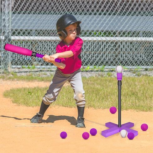CeleMoon Foam T Ball Kids Baseball Softball Bat Set Batting, 8 Colored Balls Included for Toddler Gift 3 4 5 Years Indoor Outdoor Sport Playing Toys in Kuwait