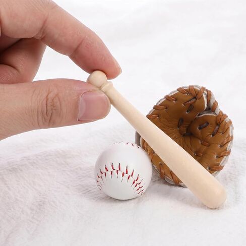 Toyvian Miniature Baseball Bat: Baseball Cake Topper, Light Brown Mini Dollhouse Glove and Ball Set Decorations - Wooden & Leather Cake Topper for Kids Mini House Party Favors(2.95X0.39X0.39in) in Saudi Arabia