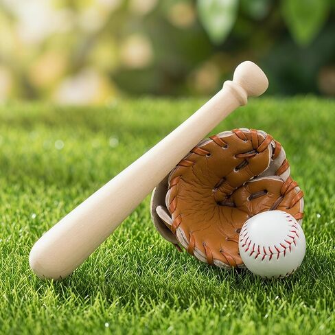 Toyvian Miniature Baseball Bat: Baseball Cake Topper, Light Brown Mini Dollhouse Glove and Ball Set Decorations - Wooden & Leather Cake Topper for Kids Mini House Party Favors(2.95X0.39X0.39in) in Saudi Arabia