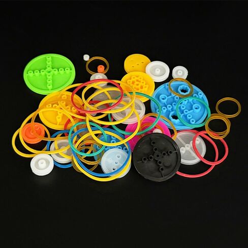 56PCS Plastic Belt Pulley Set Model Toy Pulley Wheel with Rubber Transmission Belt Band for RC Car Truck Helicopter DIY Model Building Projects (56) in Kuwait