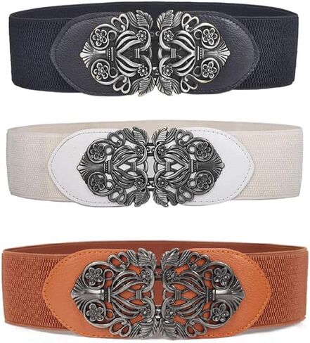 Swtddy 3 Pack Womens Vintage Wide Elastic Stretch Waist Belt For Dresses in Kuwait
