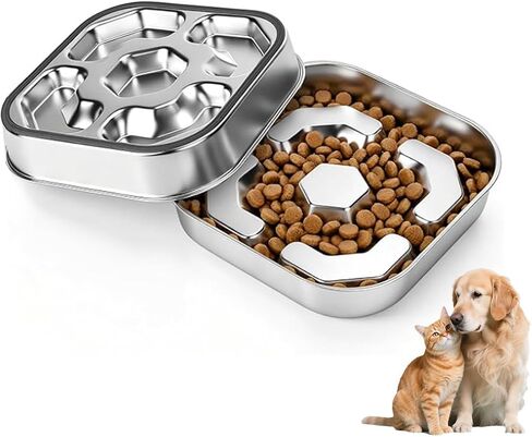 304 Stainless Steel Slow Feeder Dog Bowl, 2-4 Cups Puzzle Metal Pet Dishes in Kuwait