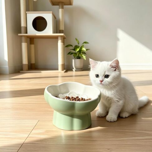 Ceramic Elevated Slow Feeder Cat Bowl, Whisker Friendly Dish 5.7" in Kuwait